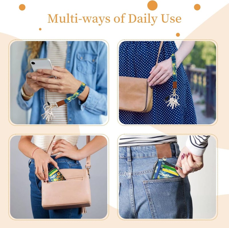 Hancynir Sunflower Slim Wallet Women Credit Card Holder, RFID Blocking Front Pocket Wallet Wristlet Keychain Lanyard, Small Cute Mini Card Case, Thin Travel Zipper Coin PU Leather Ladies Female Gifts - Image 2